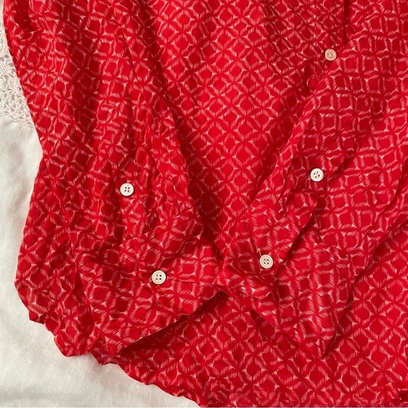 Jcrew SMALL Red Print popover blouse Silk Cotton Blend lightweight - Picture 5 of 7